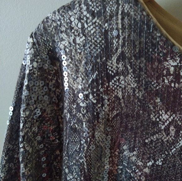 NWT Chico Women's Tunic Sz 4 Python Sequins Top Boat Neck Lined Holiday Evening - Picture 8 of 8